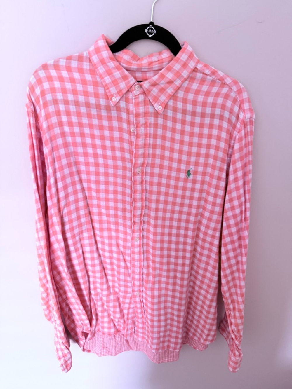Ralph Lauren Orange & White Gingham Long Sleeve Button-Down Shirt. Men's XXL.